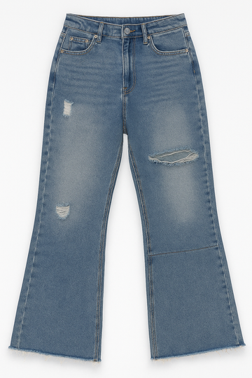 Distressed Flare Raw-Hem Jeans