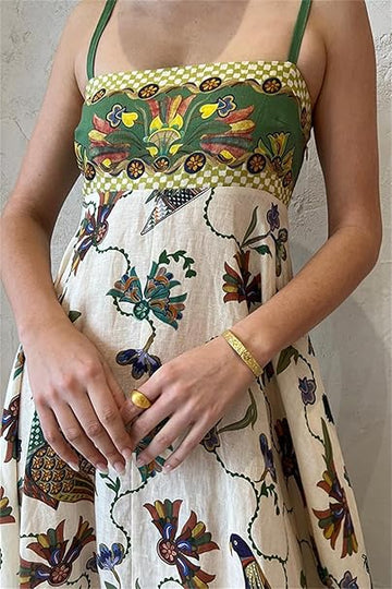 HC London Spaghetti Strap Flower Colorful Boho Dress for Vacation A Line Patterned Graphic Tropical Summer Maxi Dress
