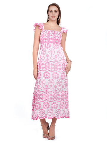 HC Embroidered Cape Sleeves Ankle Length Maxi Dress