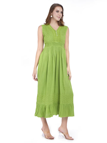 HC Eleganza Schiffli Green Fit and Flare Midi dress
