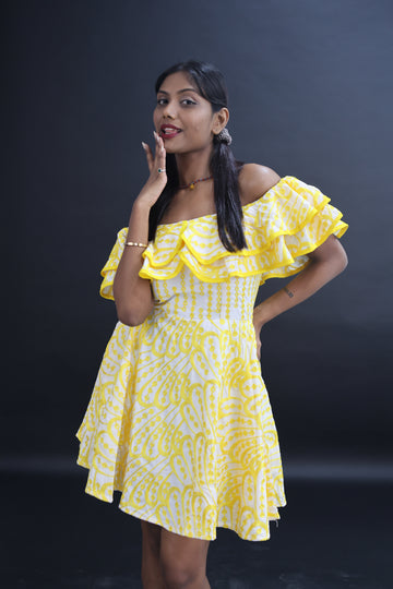 HC Embroidered Butterfly Flare Smocked Mini Dress