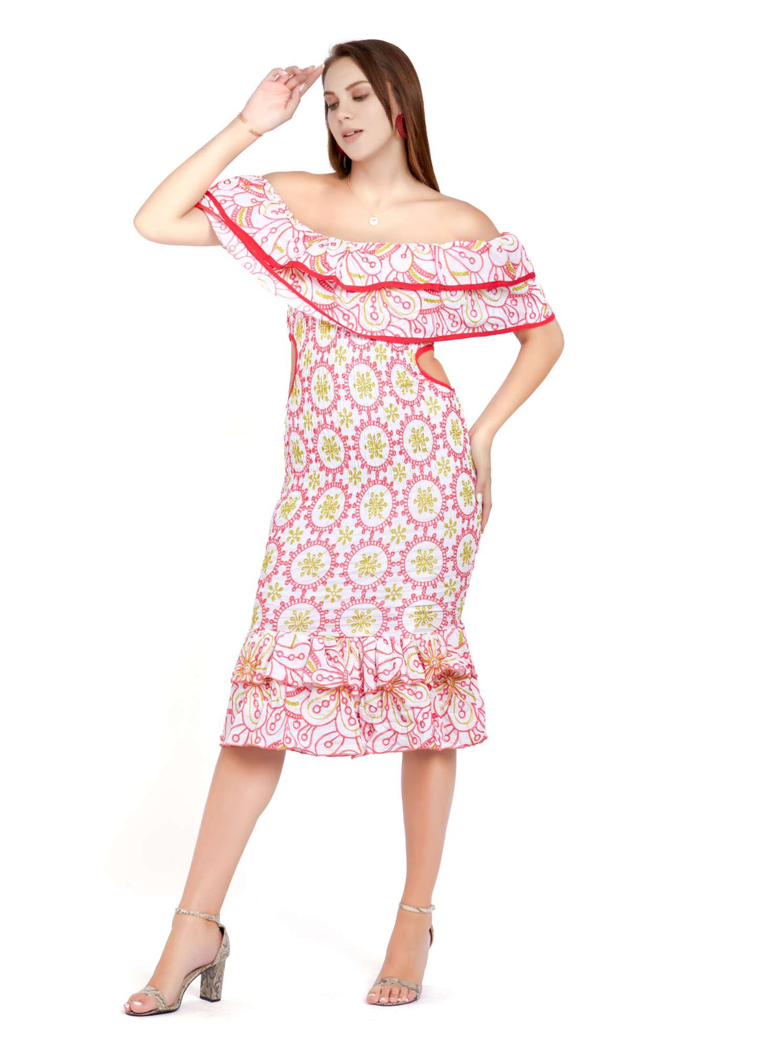 HC Embroidered Sculpted Smocked Maxi Dress