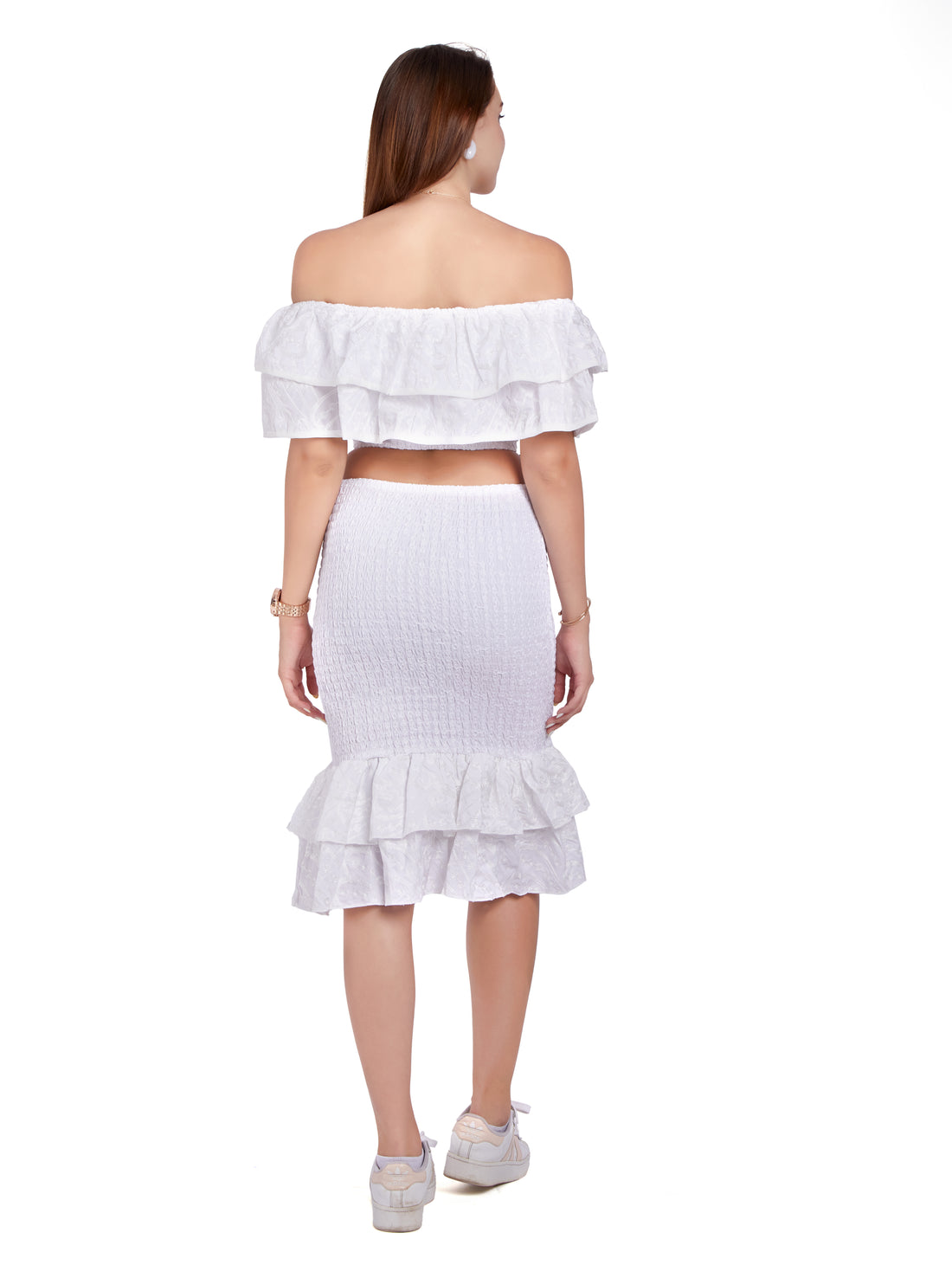 HC Embroidered Off Shouldered Top and Skirt Set