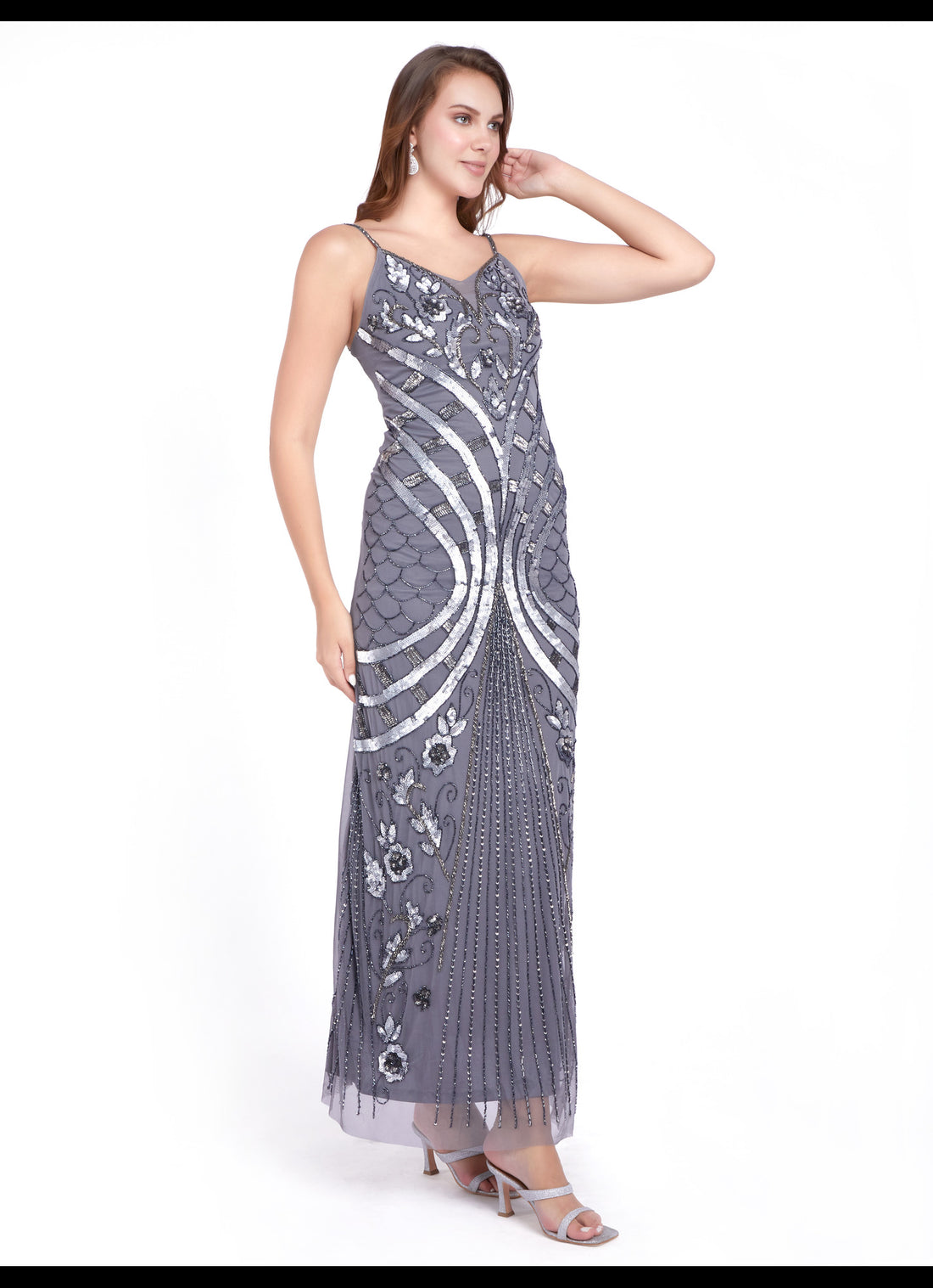 HC Handworked Blush Beaded Full Length Dress